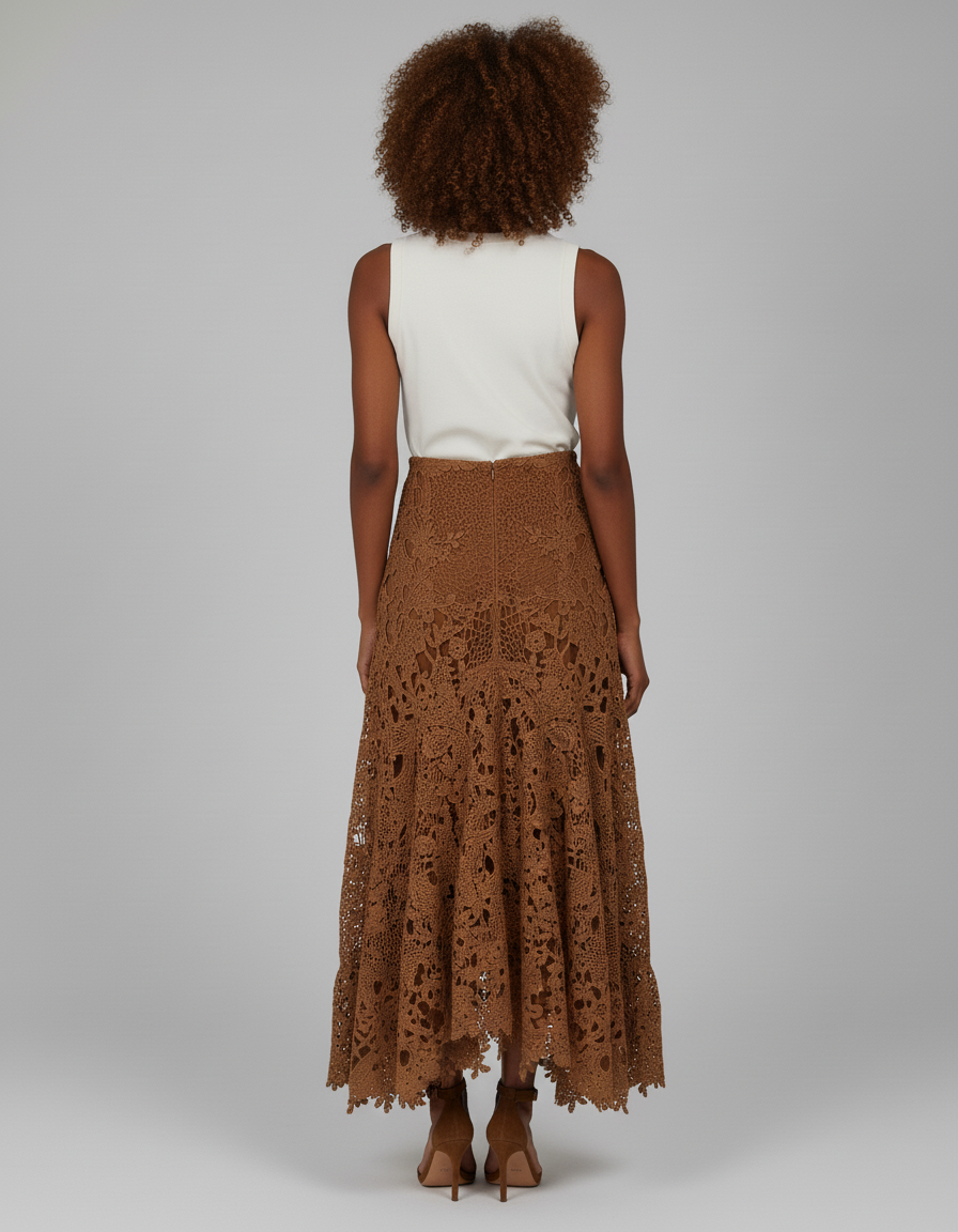 Jupe Longue Dentelle Asymétrique Bohème