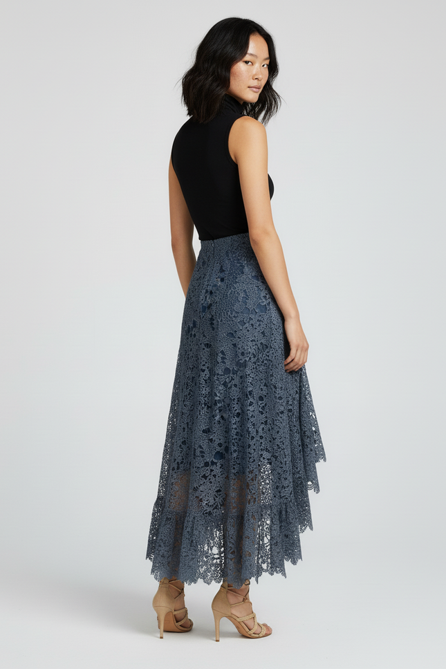 Jupe Longue Dentelle Asymétrique Élégante