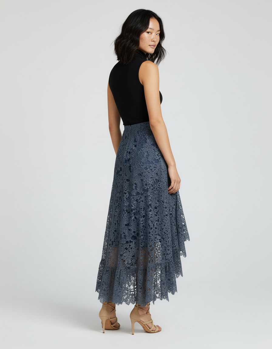 Jupe Longue Dentelle Asymétrique Élégante