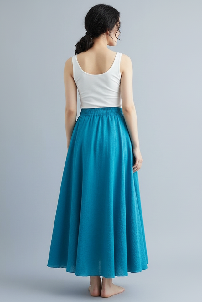 Jupe Longue Fluide Bleu