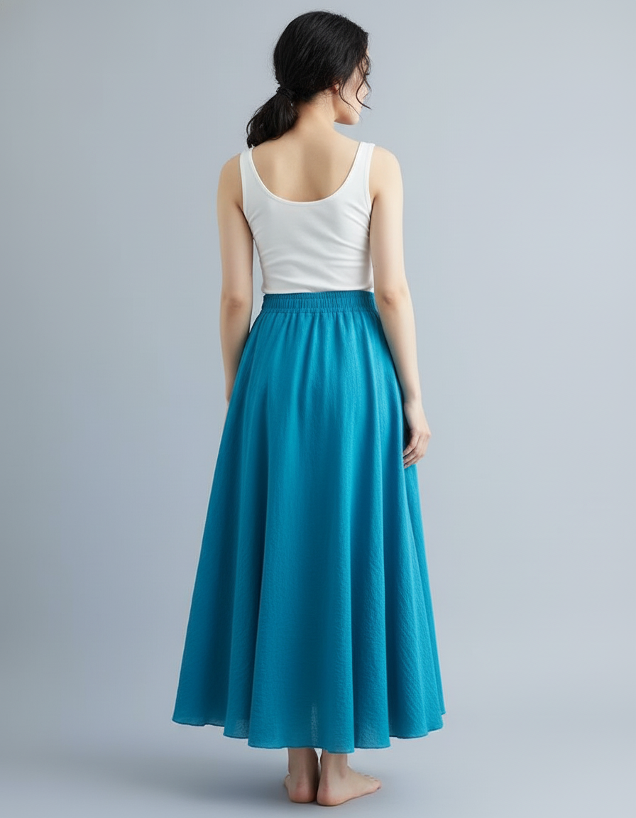 Jupe Longue Fluide Bleu