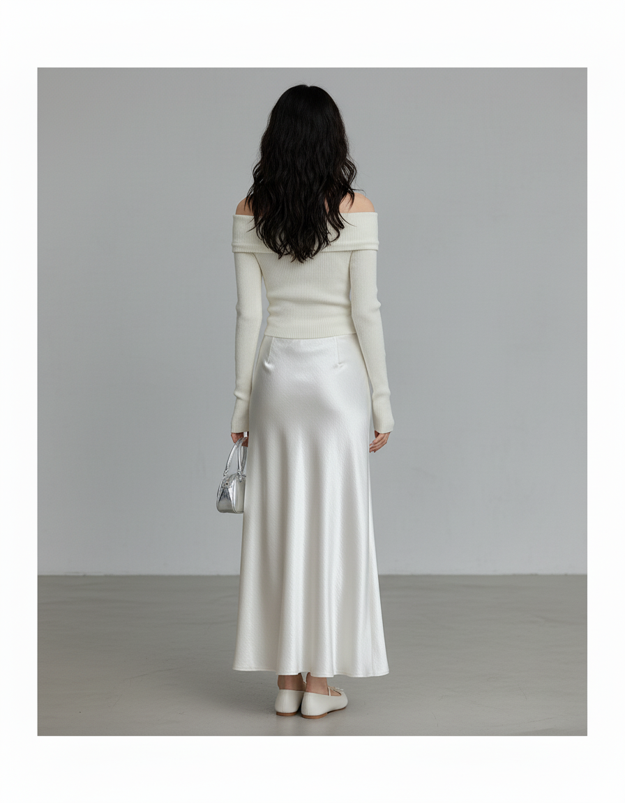 Jupe Longue Ivoire Satinée Élégante
