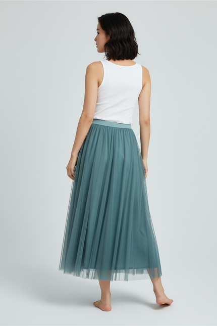 Jupe Longue Vert-Bleu Plissée Fluide