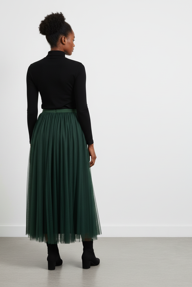 Jupe Longue Vert Foncé Fluide Élégante