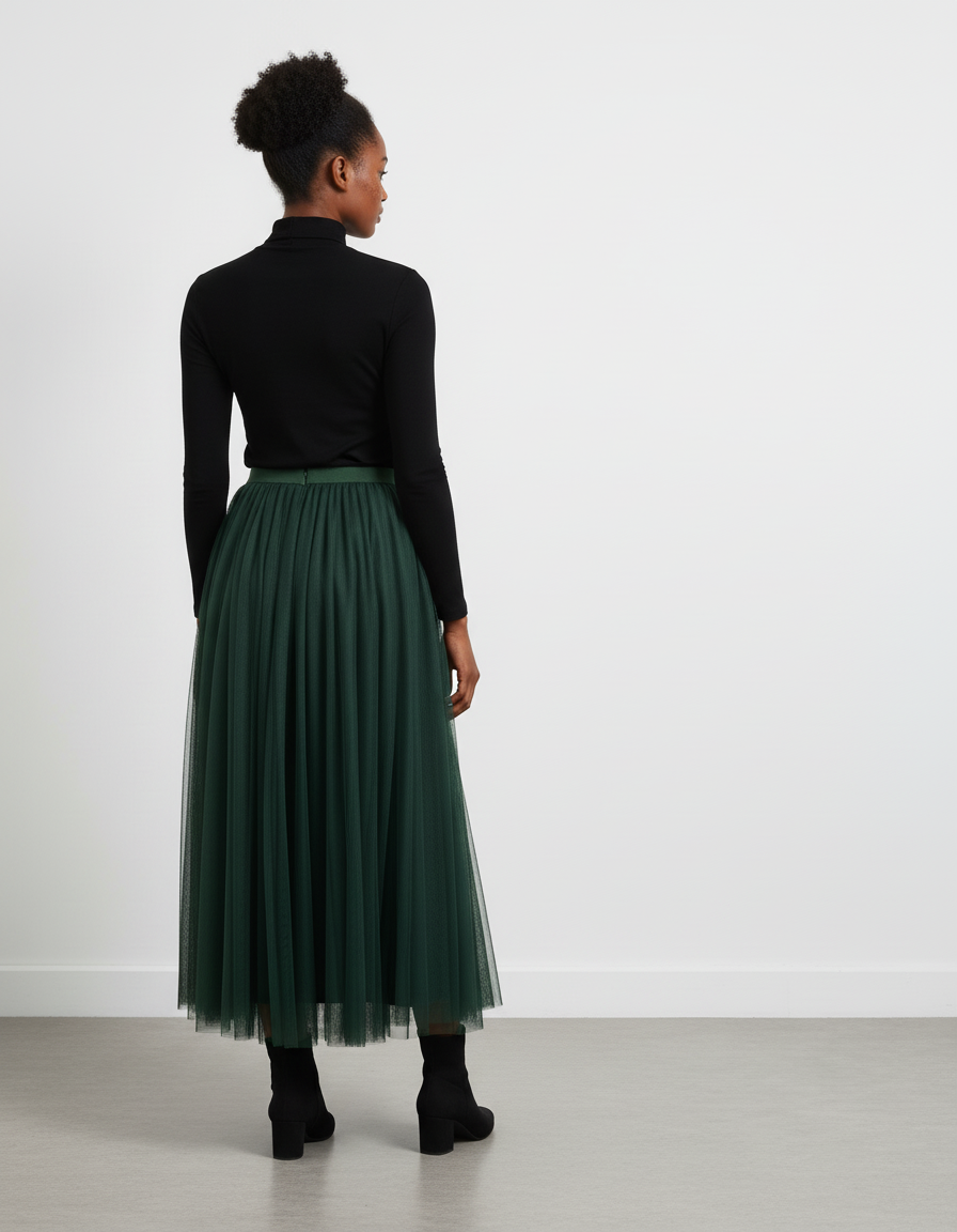 Jupe Longue Vert Foncé Fluide Élégante