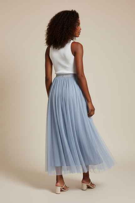 Jupe Longue Bleu Poudré Tulle Fluide