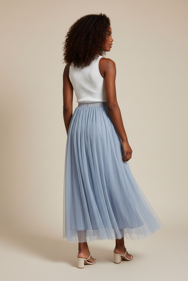 Jupe Longue Bleu Poudré Tulle Fluide