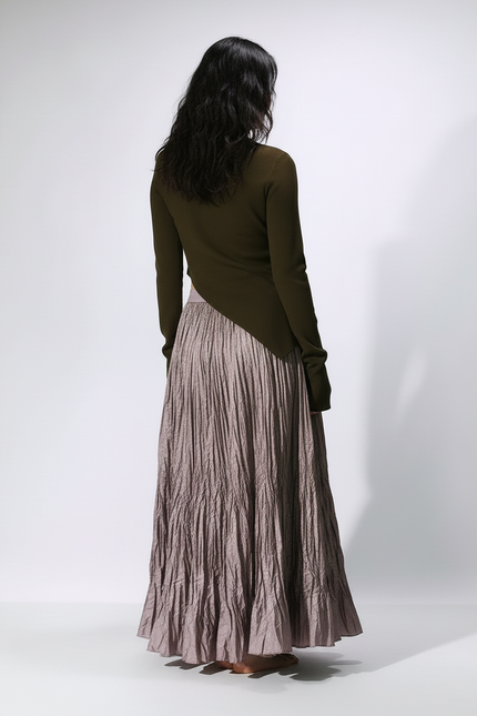 Jupe Longue Taupe Plissée Fluide