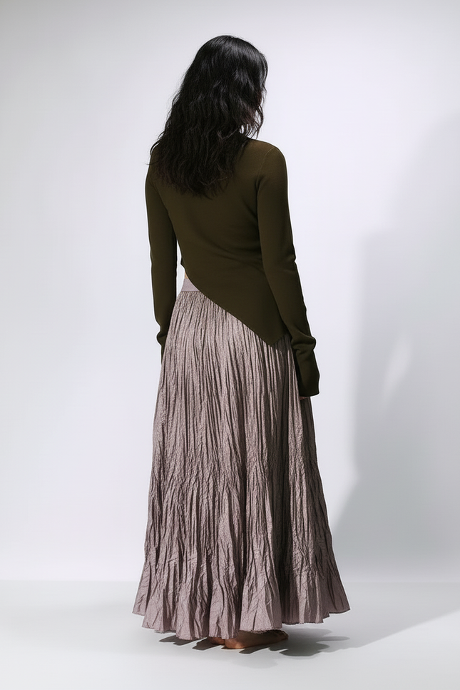Jupe Longue Taupe Plissée Fluide