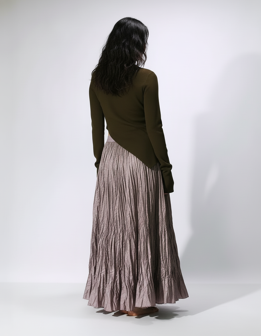 Jupe Longue Taupe Plissée Fluide