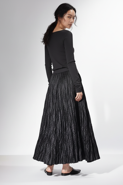 Jupe Longue Noire Plissée Fluide Chic