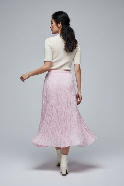 Jupe Longue Rose Plissée Fluide