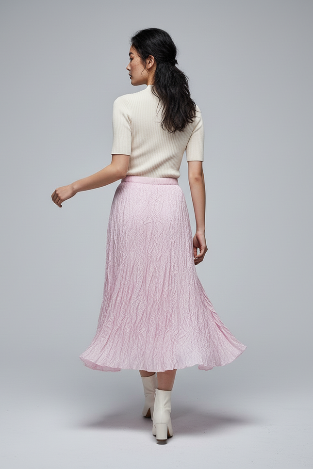 Jupe Longue Rose Plissée Fluide