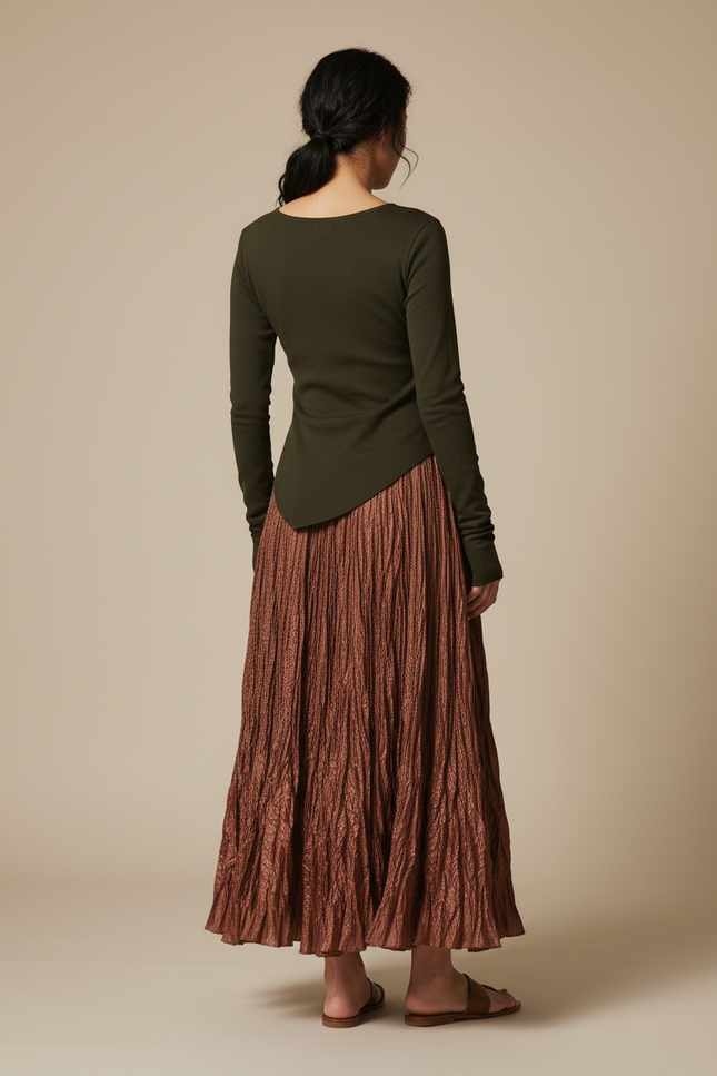 Jupe Longue Marron Froissée Fluide