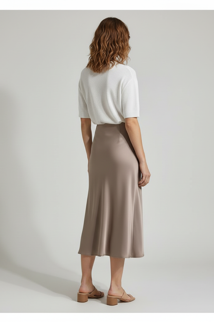 Jupe Longue Satin Taupe Élégante