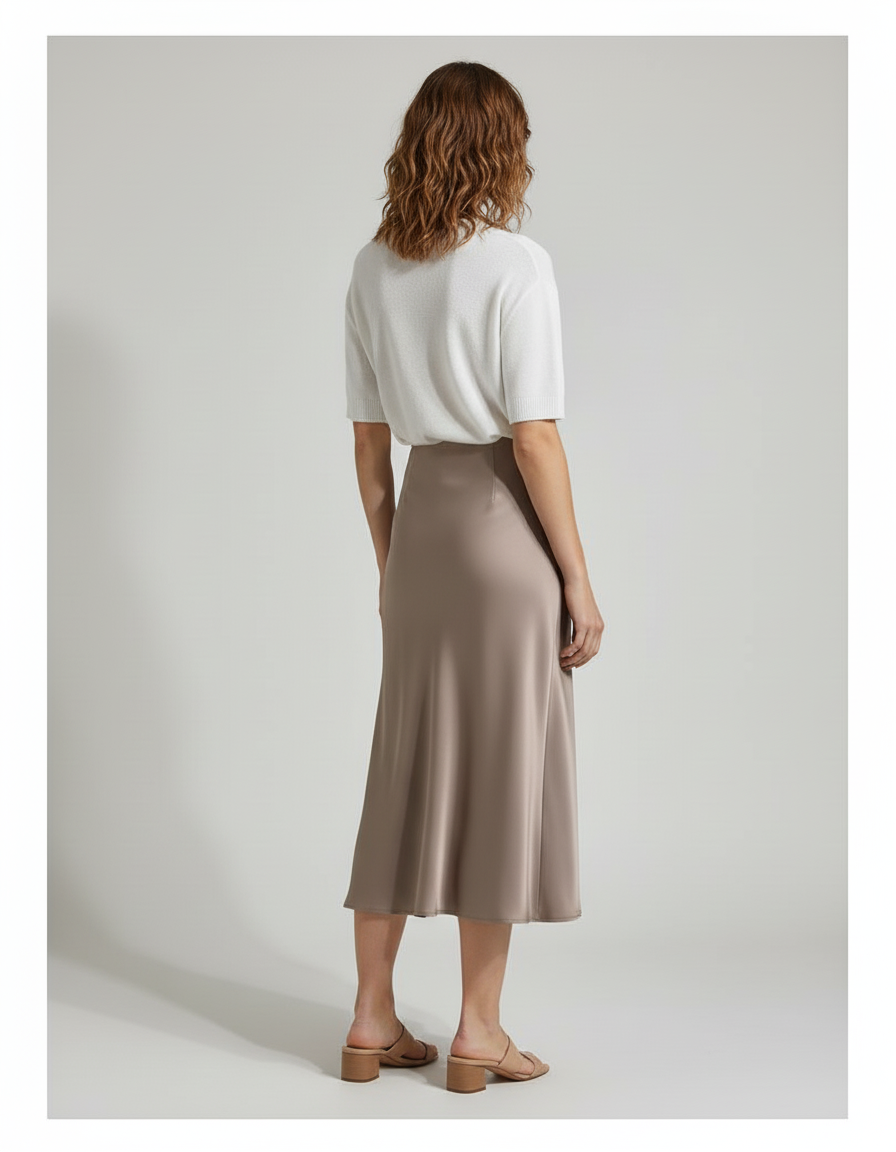 Jupe Longue Satin Taupe Élégante