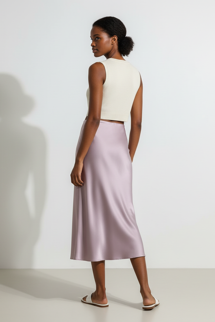 Jupe Longue Satin Lavande Élégante