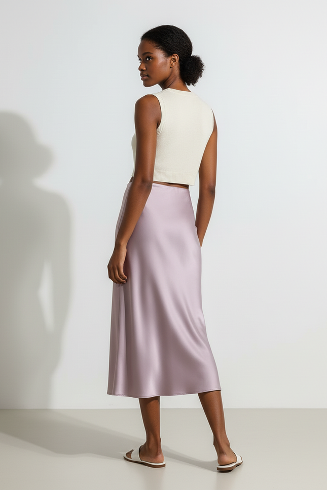 Jupe Longue Satin Lavande Élégante