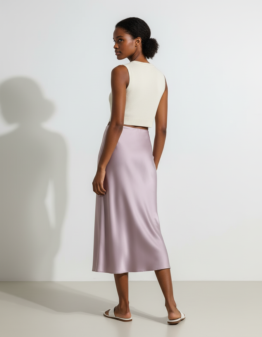 Jupe Longue Satin Lavande Élégante