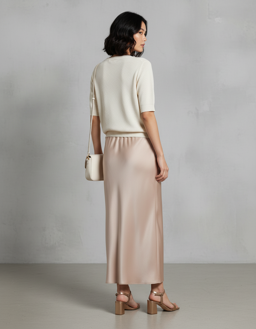 Jupe Longue Satinée Fluide Élégante Mode