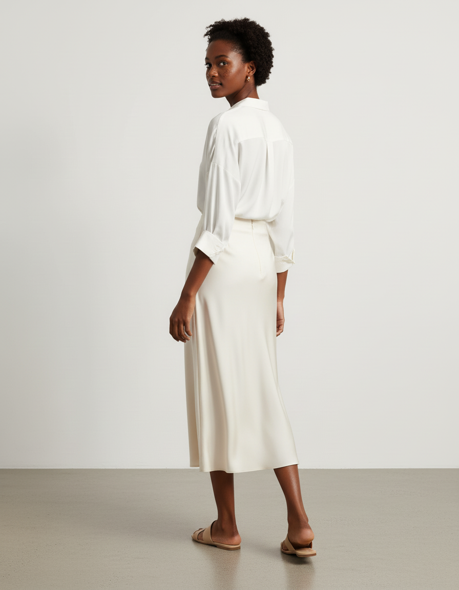 Jupe Longue Satin Crème Élégante