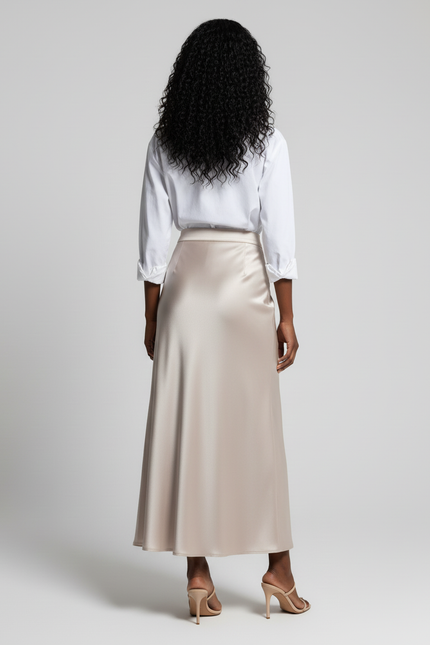 Jupe Longue Satin Fluide Élégante Femme