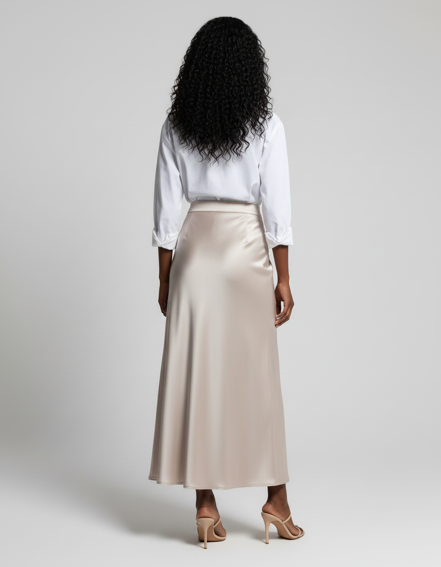 Jupe Longue Satin Fluide Élégante Femme