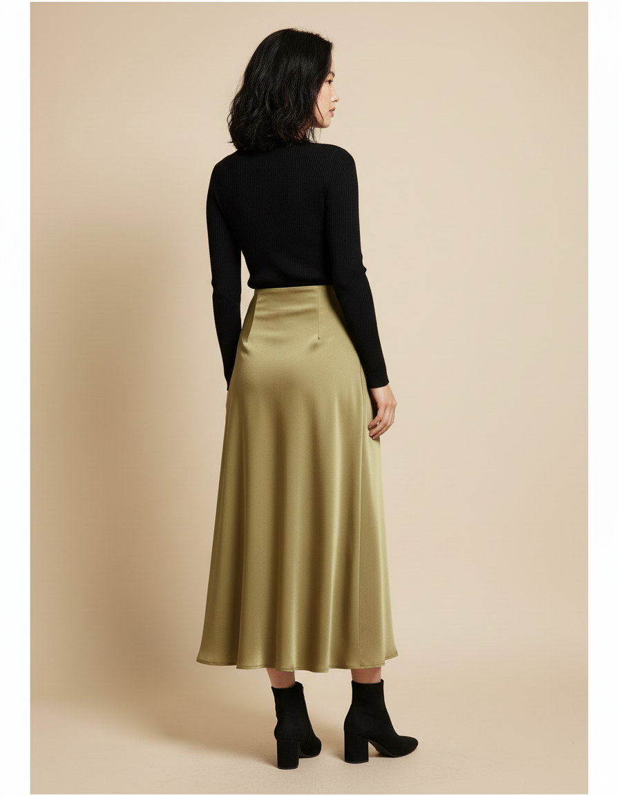 Jupe Longue Satin Fluide Élégante Tenue