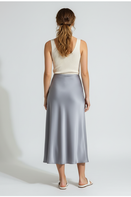 Jupe Longue Satin Grise Fluide
