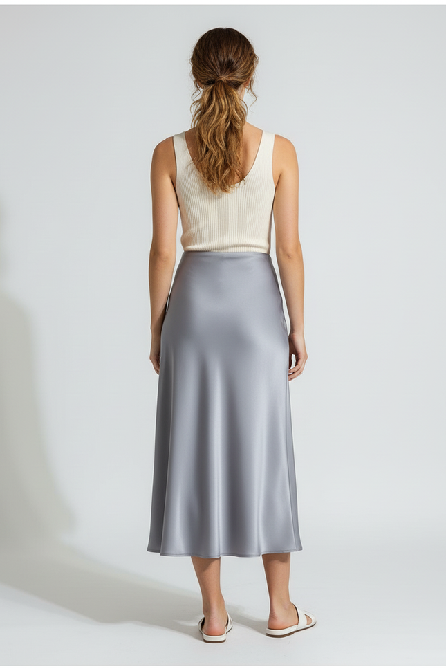 Jupe Longue Satin Grise Fluide