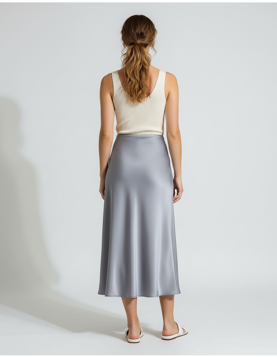 Jupe Longue Satin Grise Fluide