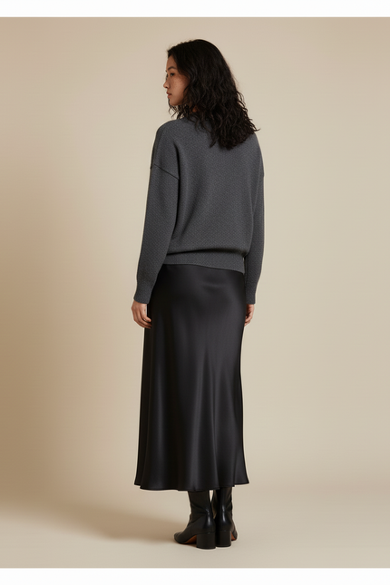 Jupe Mi-Longue Noire Fluide