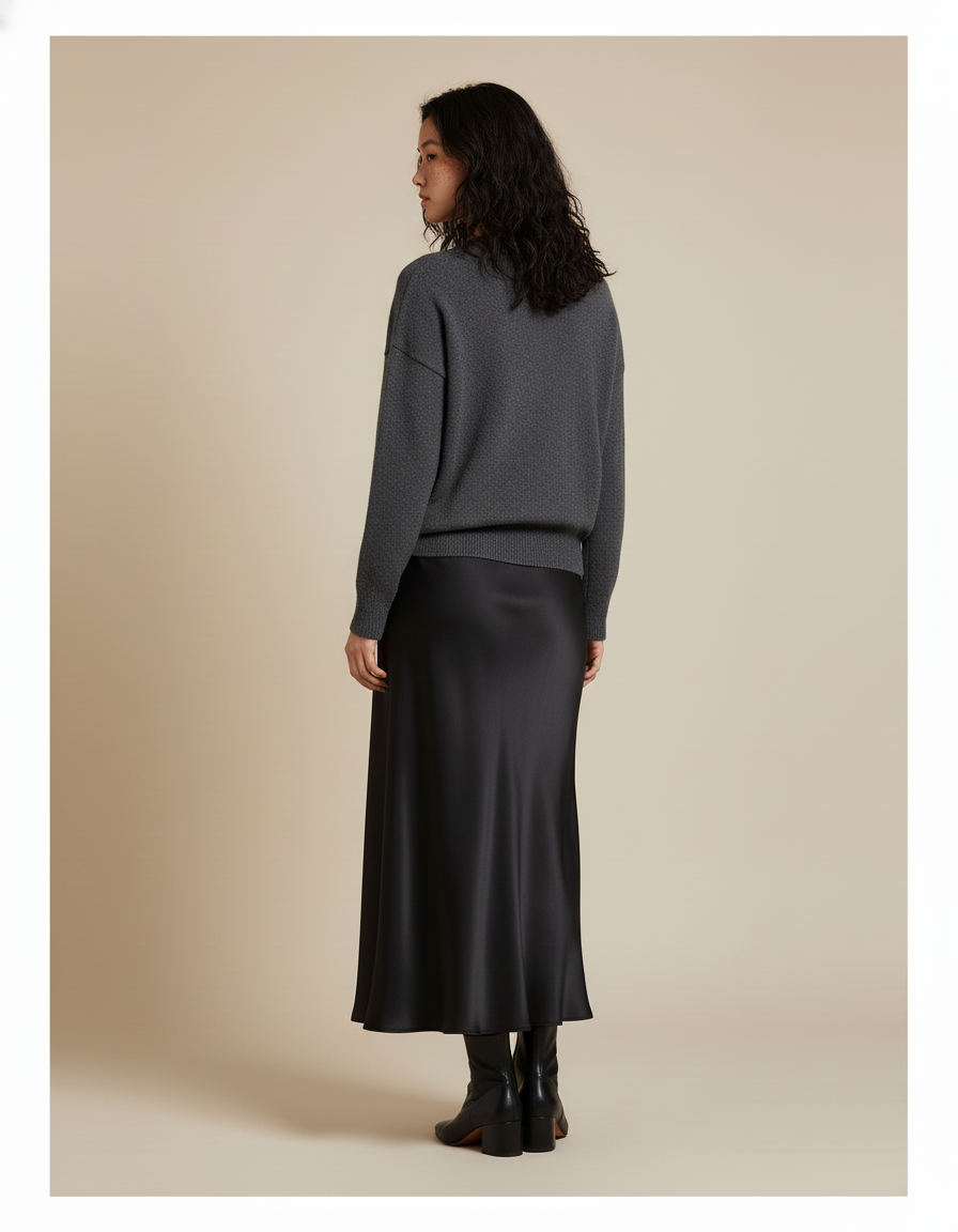 Jupe Mi-Longue Noire Fluide