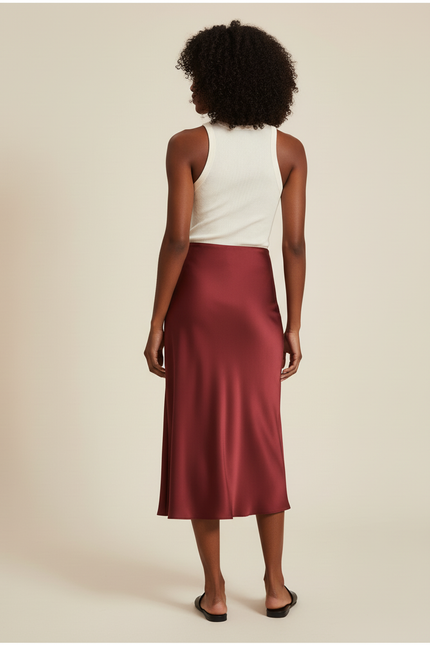 Jupe Longue Bordeaux Satinée Élégante