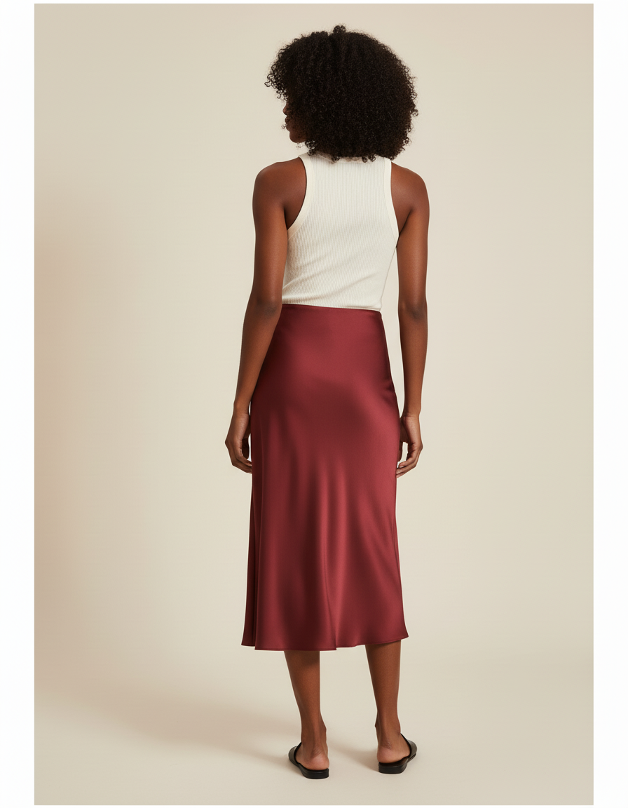 Jupe Longue Bordeaux Satinée Élégante