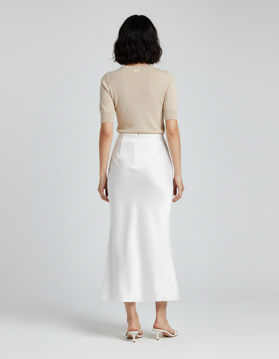 Jupe Longue Satin Blanc Élégante