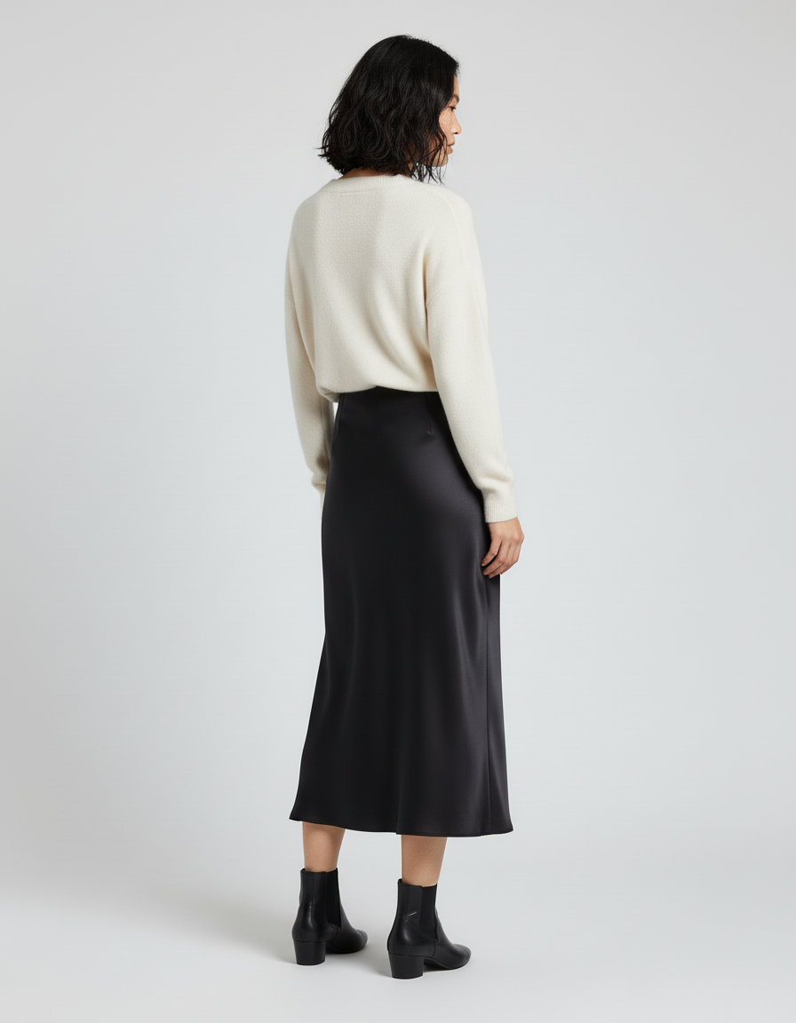 Jupe Noire Femme Mi-Longue