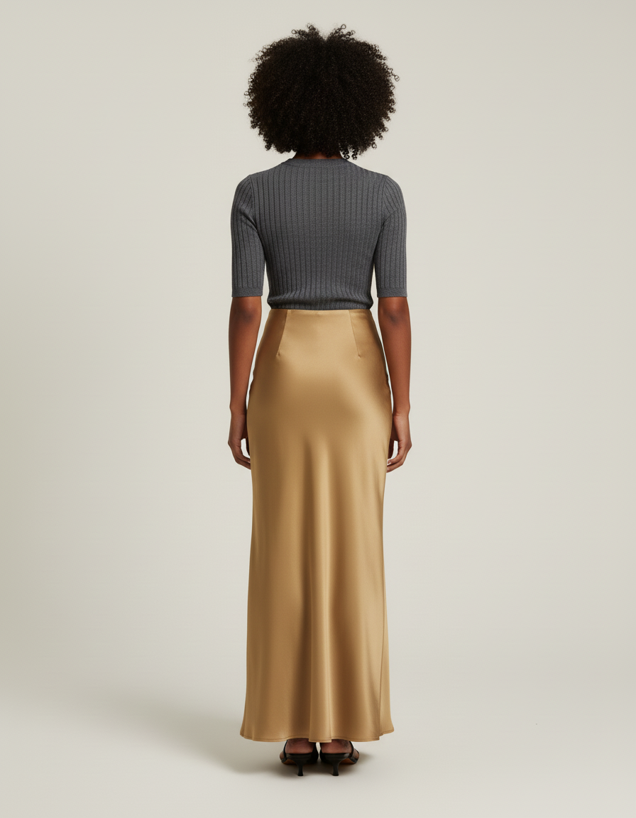 Jupe Longue Dorée Satinée Élégante