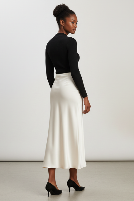 Jupe Longue Écru Satinée Fluide