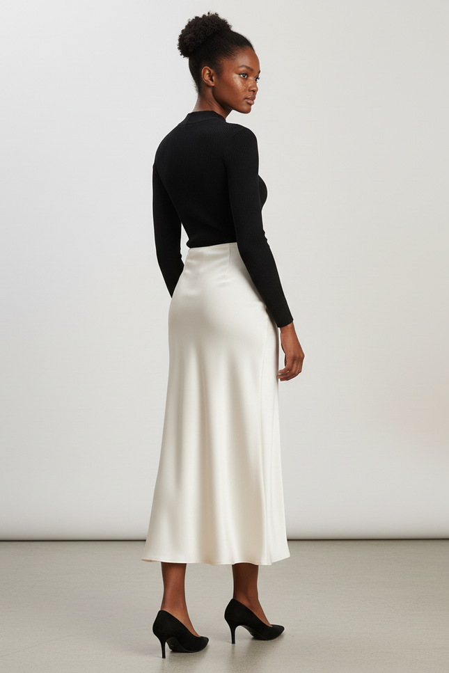 Jupe Longue Écru Satinée Fluide