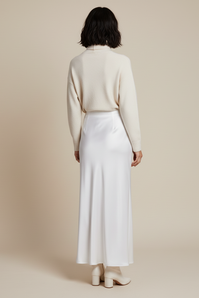 Jupe Longue Blanche Satin Élégante