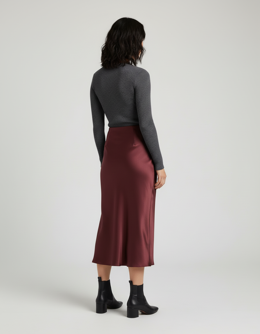 Jupe Longue Satinée Bordeaux Élégante