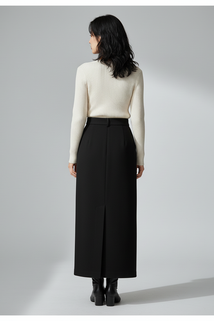 Jupe Longue Noire Poches Élégante