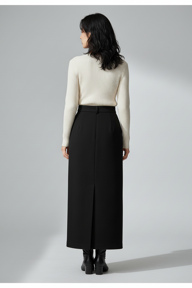 Jupe Longue Noire Poches Élégante