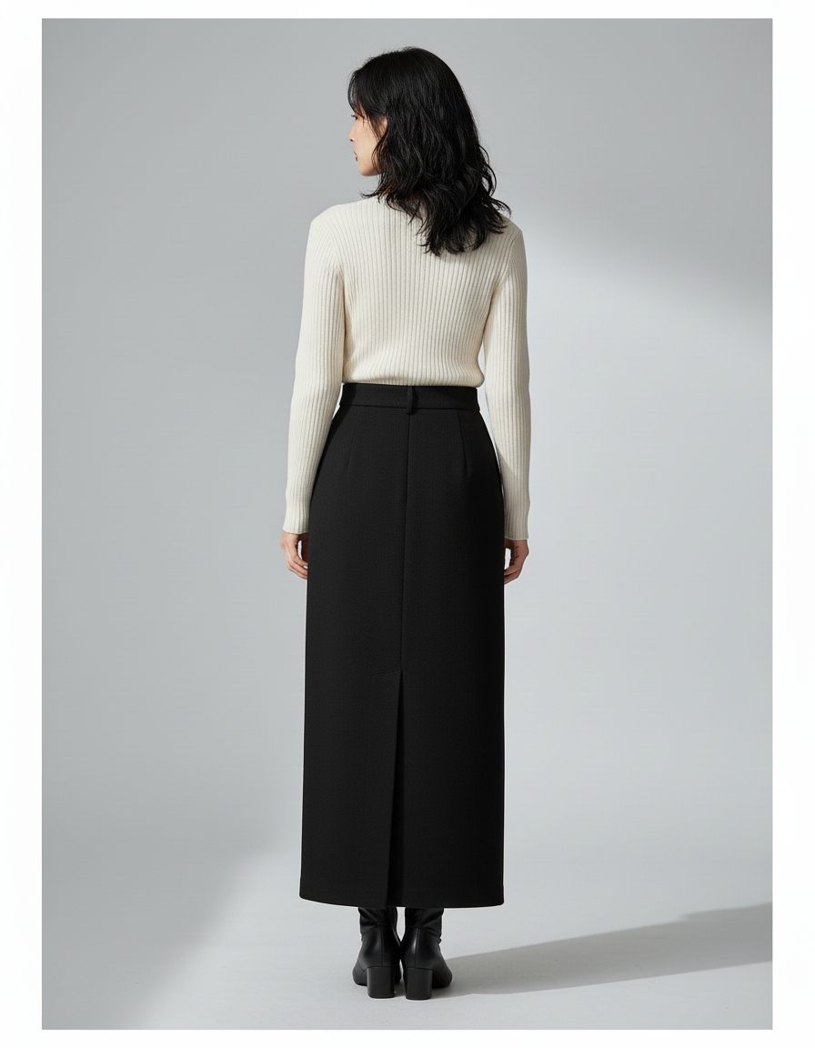 Jupe Longue Noire Poches Élégante