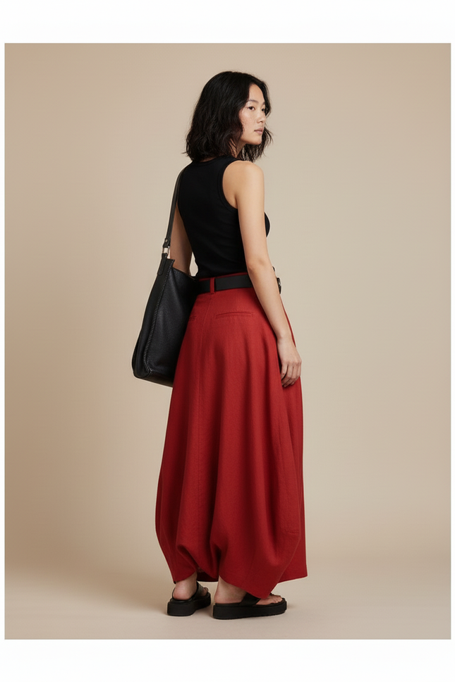 Jupe Longue Rouge Ample Décontractée