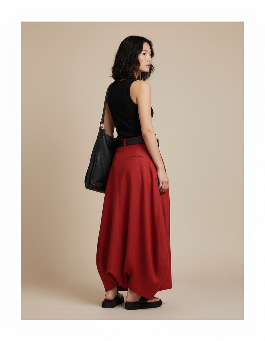 Jupe Longue Rouge Ample Décontractée