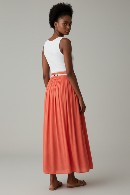 Jupe Longue Corail Fluide Plissée