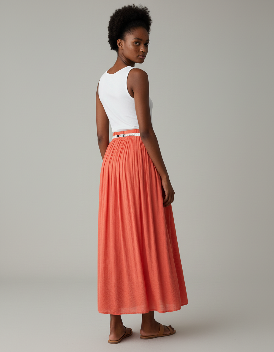 Jupe Longue Corail Fluide Plissée