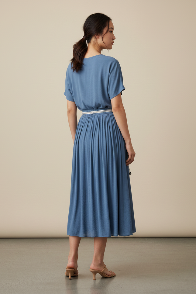 Jupe Longue Bleue Plissée Décontractée